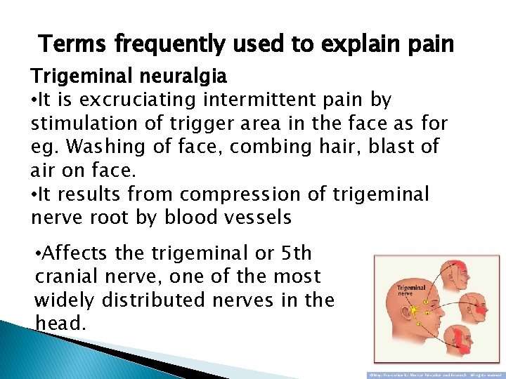Terms frequently used to explain pain Trigeminal neuralgia • It is excruciating intermittent pain