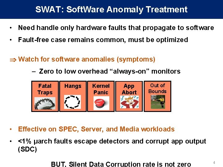 SWAT: Soft. Ware Anomaly Treatment • Need handle only hardware faults that propagate to