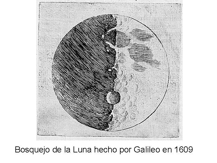 Bosquejo de la Luna hecho por Galileo en 1609  Bosquejo de la Luna hecho por Galileo en 1609