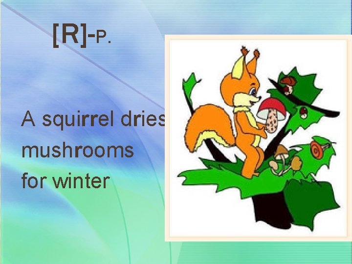 [R]-Р. A squirrel dries mushrooms for winter 