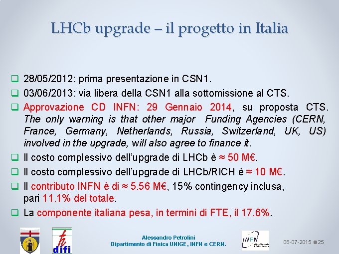 LHCb upgrade – il progetto in Italia q 28/05/2012: prima presentazione in CSN 1.