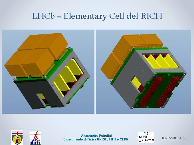 LHCb – Elementary Cell del RICH Alessandro Petrolini Dipartimento di Fisica UNIGE, INFN e