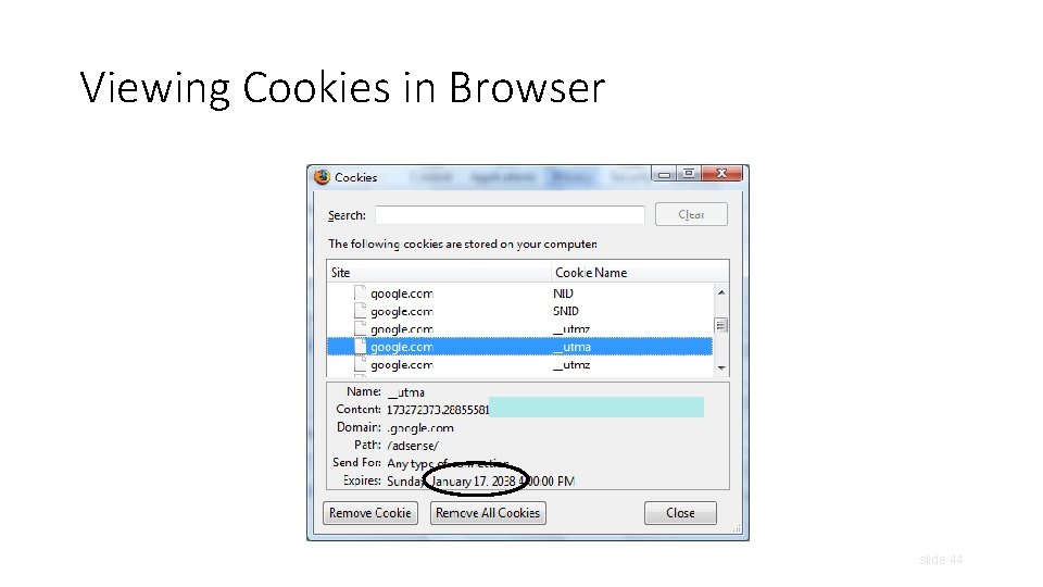 Viewing Cookies in Browser slide 44 