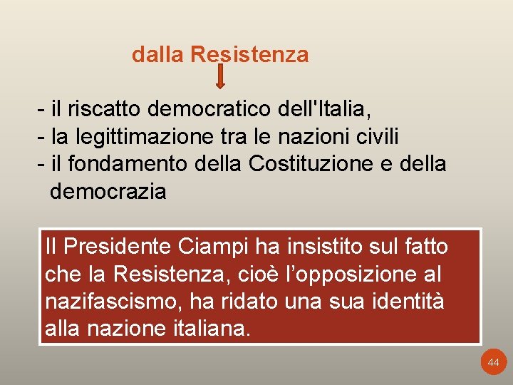 dalla Resistenza - il riscatto democratico dell'Italia, - la legittimazione tra le nazioni civili