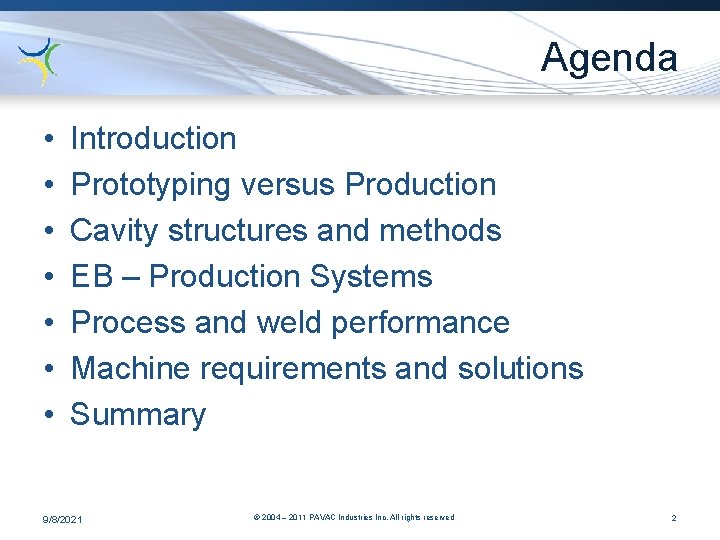Agenda • • Introduction Prototyping versus Production Cavity structures and methods EB – Production
