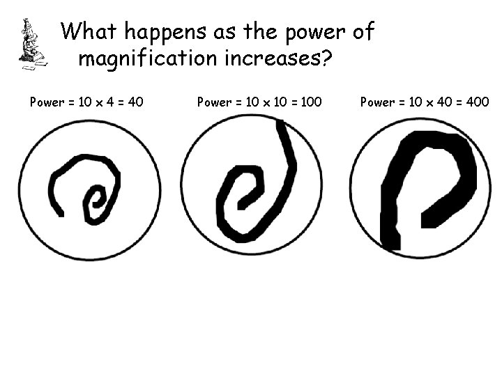 What happens as the power of magnification increases? Power = 10 x 4 =