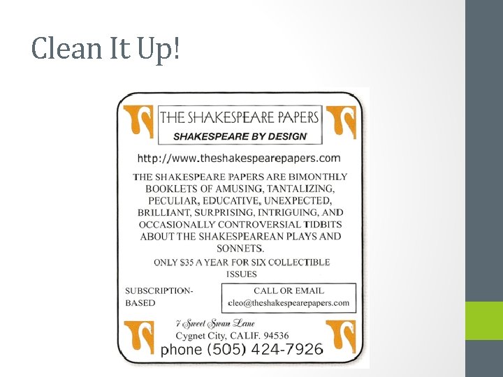 Clean It Up! Clean It Up!