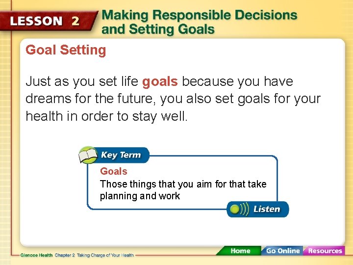 Goal Setting Just as you set life goals because you have dreams for the