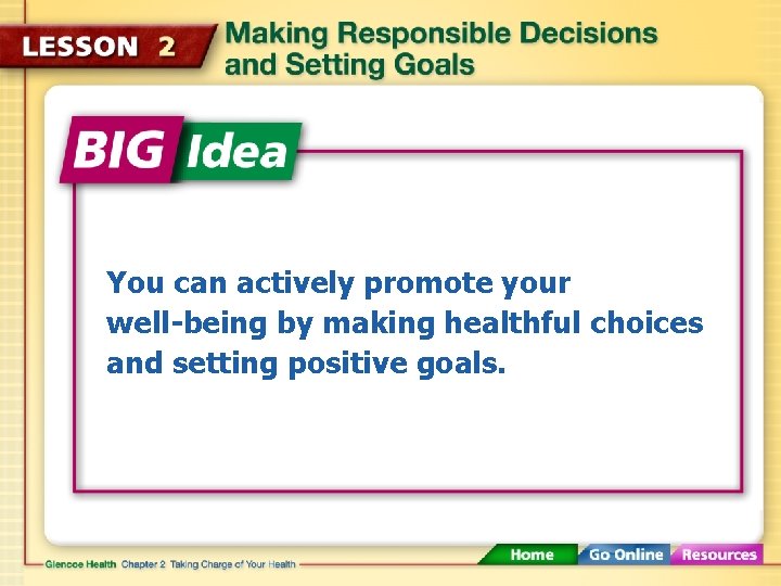 You can actively promote your well-being by making healthful choices and setting positive goals.