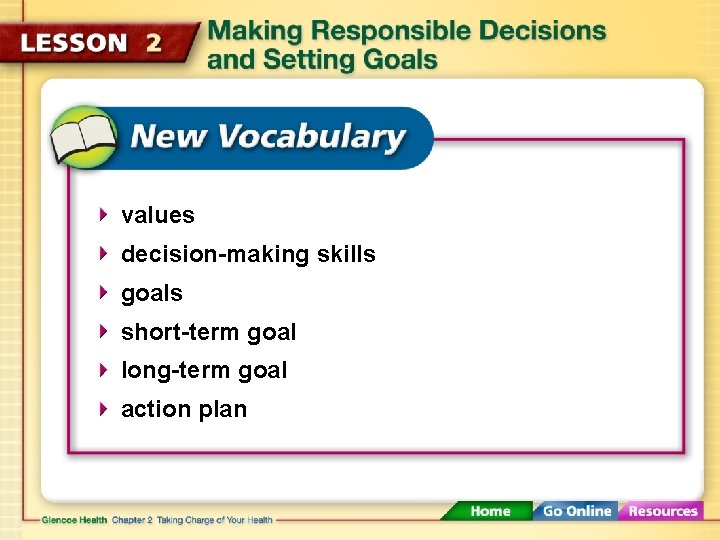values decision-making skills goals short-term goal long-term goal action plan 