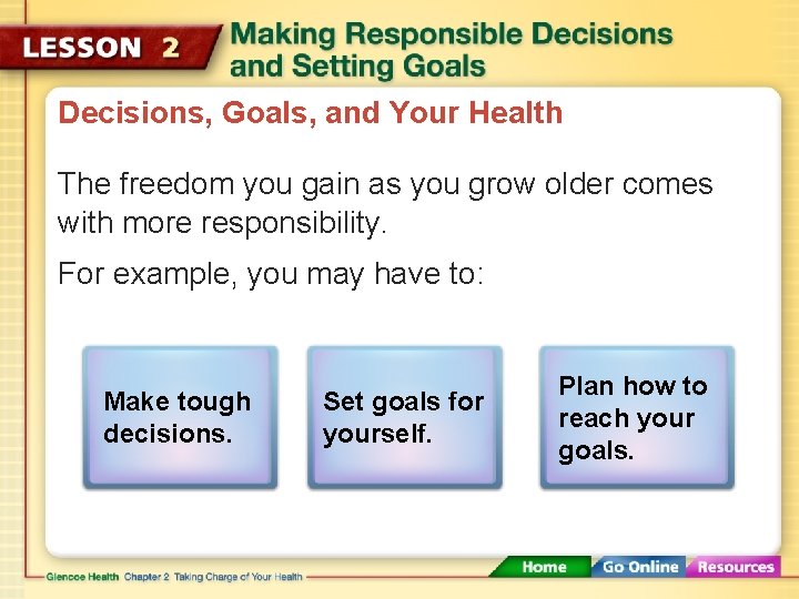 Decisions, Goals, and Your Health The freedom you gain as you grow older comes