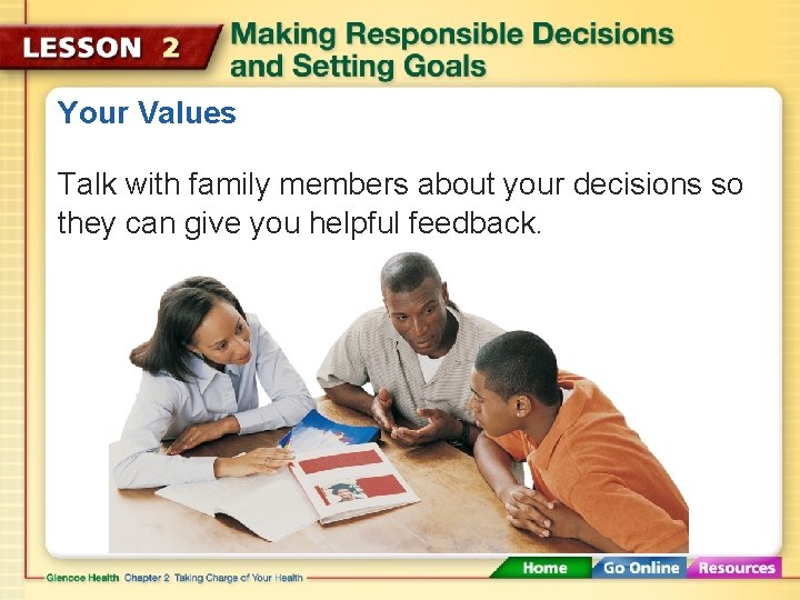 Your Values Talk with family members about your decisions so they can give you