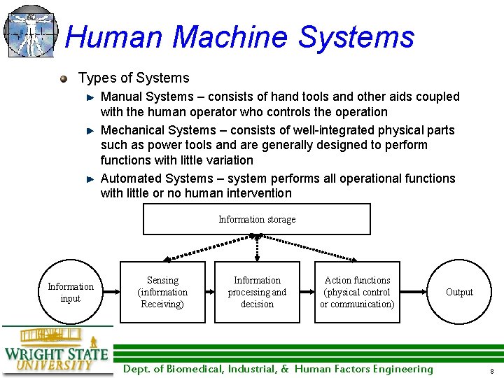 Human Machine Systems Types of Systems Manual Systems – consists of hand tools and Human Machine Systems Types of Systems Manual Systems – consists of hand tools and