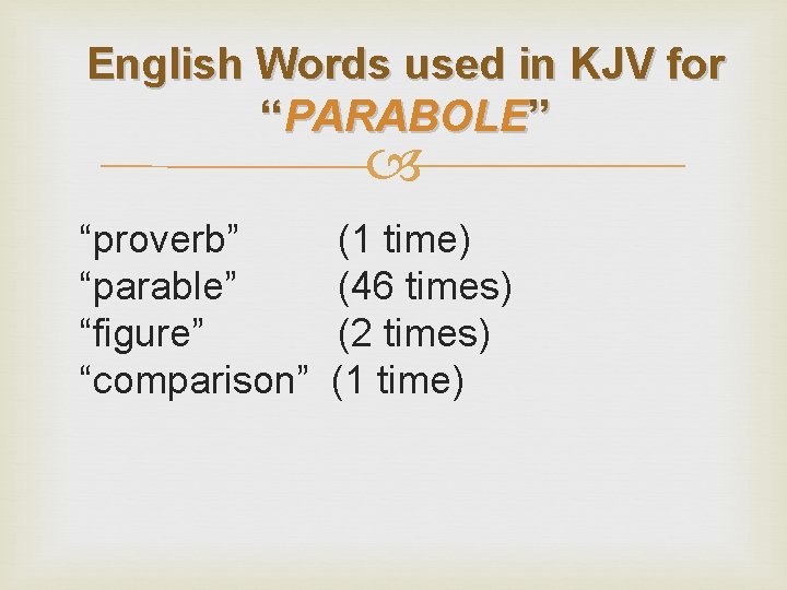 English Words used in KJV for “PARABOLE” “proverb” “parable” “figure” “comparison” (1 time) (46