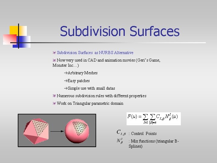 Subdivision Surfaces as NURBS Alternative Now very used in CAD and animation movies (Geri’s