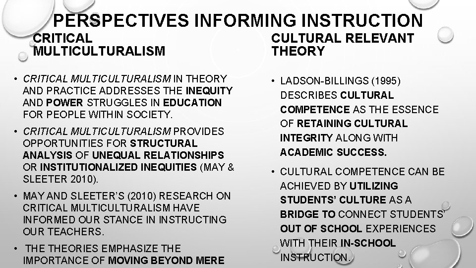 PERSPECTIVES INFORMING INSTRUCTION CRITICAL MULTICULTURALISM • CRITICAL MULTICULTURALISM IN THEORY AND PRACTICE ADDRESSES THE