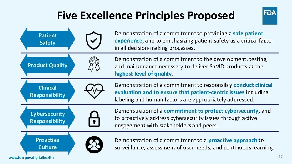 Five Excellence Principles Proposed Patient Safety Product Quality Demonstration of a commitment to providing