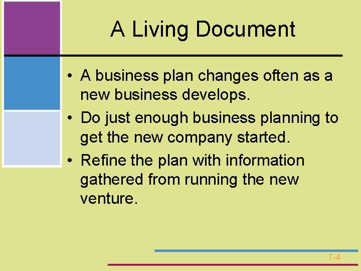 A Living Document • A business plan changes often as a new business develops.