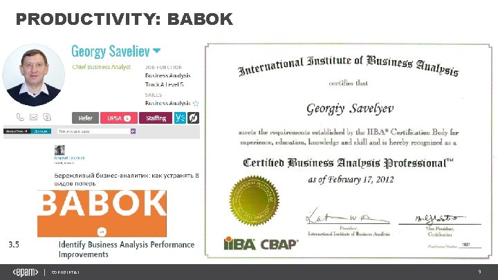 PRODUCTIVITY: BABOK CONFIDENTIAL 9 