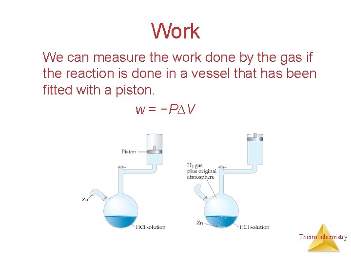 Work We can measure the work done by the gas if the reaction is