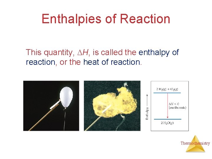 Enthalpies of Reaction This quantity, H, is called the enthalpy of reaction, or the