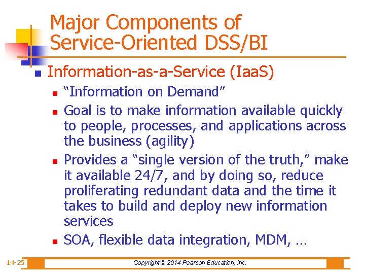 Major Components of Service-Oriented DSS/BI n Information-as-a-Service (Iaa. S) n n 14 -25 “Information