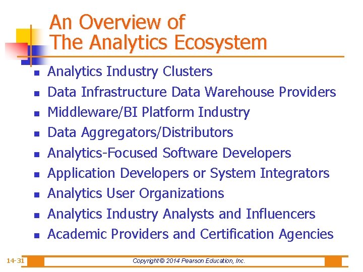 An Overview of The Analytics Ecosystem n n n n n 14 -31 Analytics