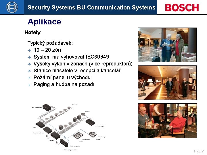 Security Systems BU Communication Systems Aplikace Hotely Typický požadavek: è 10 – 20 zón