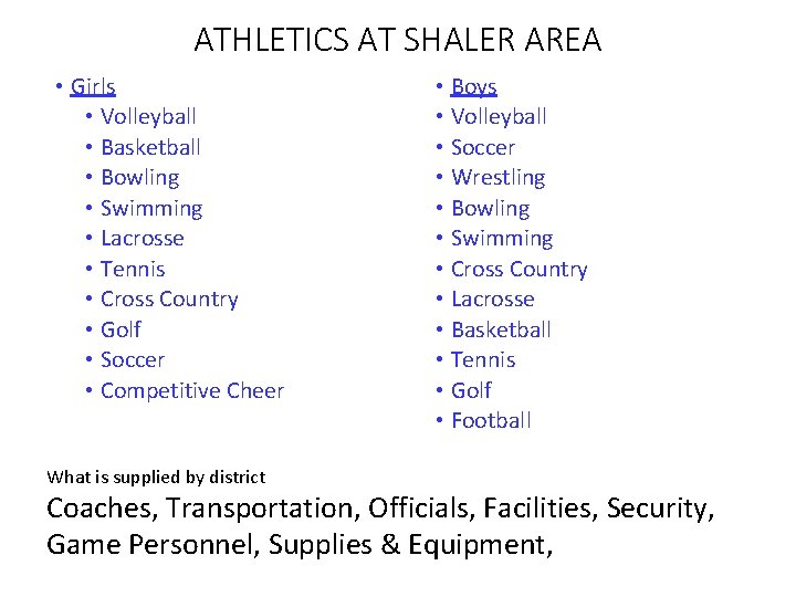 ATHLETICS AT SHALER AREA • Girls • Volleyball • Basketball • Bowling • Swimming