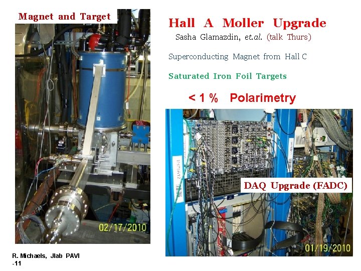Magnet and Target Hall A Moller Upgrade Sasha Glamazdin, et. al. (talk Thurs) Superconducting