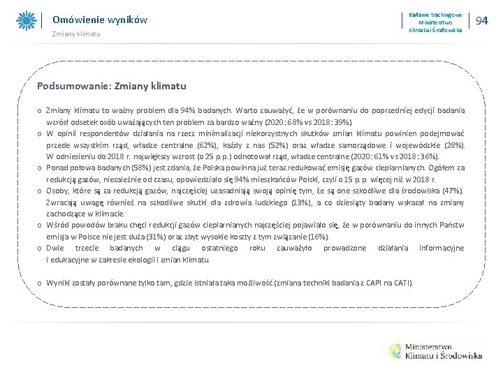 Omówienie wyników Zmiany klimatu Badanie trackingowe Ministerstwo Klimatu i Środowiska Podsumowanie: Zmiany klimatu o