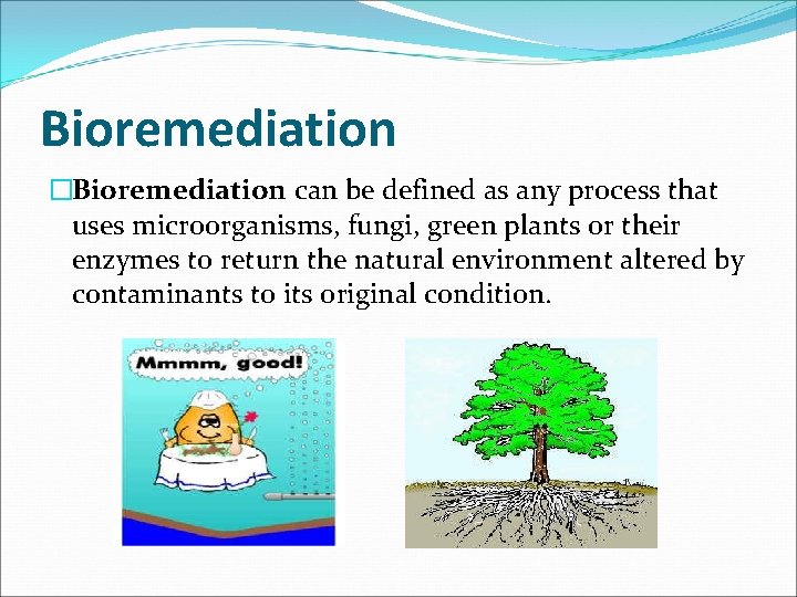 Bioremediation �Bioremediation can be defined as any process that uses microorganisms, fungi, green plants