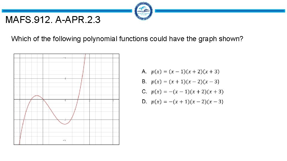 MAFS. 912. A-APR. 2. 3 Which of the following polynomial functions could have the MAFS. 912. A-APR. 2. 3 Which of the following polynomial functions could have the