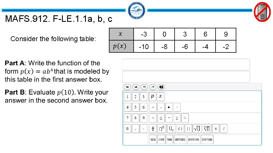 MAFS. 912. F-LE. 1. 1 a, b, c Consider the following table: -3 0 MAFS. 912. F-LE. 1. 1 a, b, c Consider the following table: -3 0