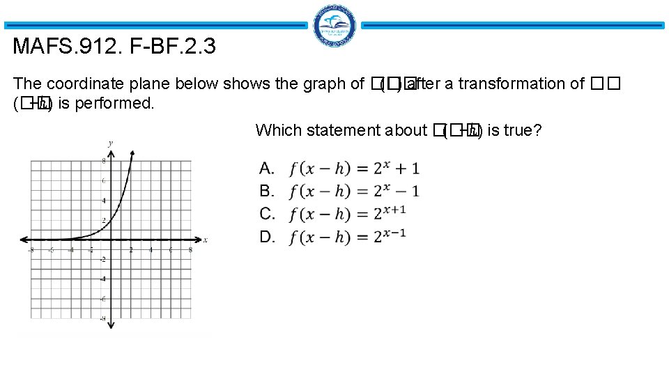 MAFS. 912. F-BF. 2. 3 The coordinate plane below shows the graph of �� MAFS. 912. F-BF. 2. 3 The coordinate plane below shows the graph of ��