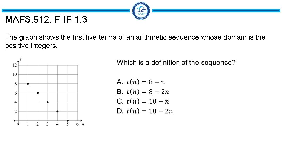 MAFS. 912. F-IF. 1. 3 The graph shows the first five terms of an