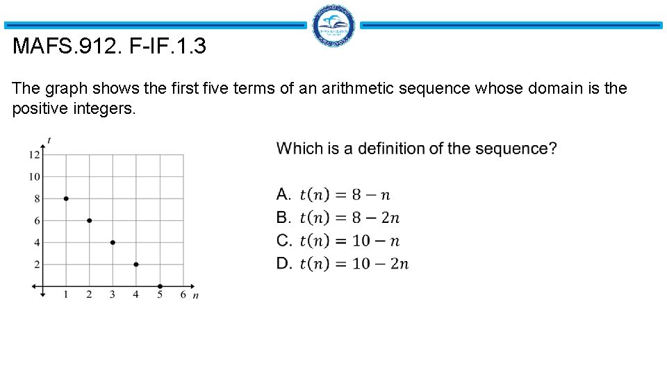 MAFS. 912. F-IF. 1. 3 The graph shows the first five terms of an MAFS. 912. F-IF. 1. 3 The graph shows the first five terms of an
