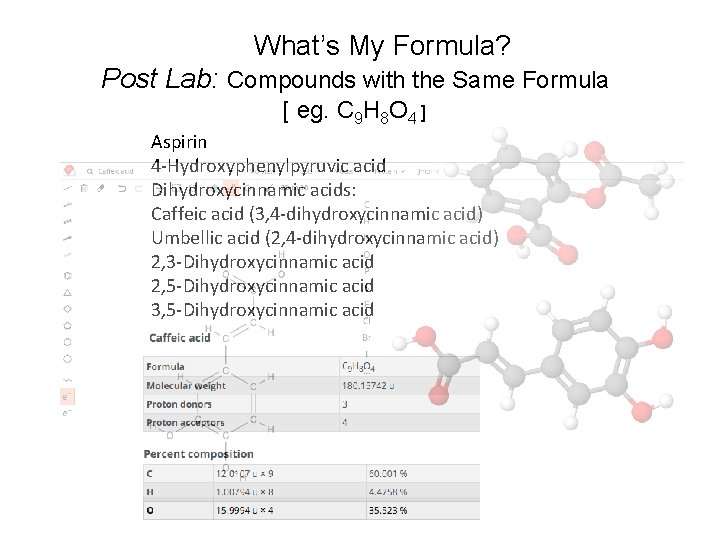 What’s My Formula? Post Lab: Compounds with the Same Formula [ eg. C 9
