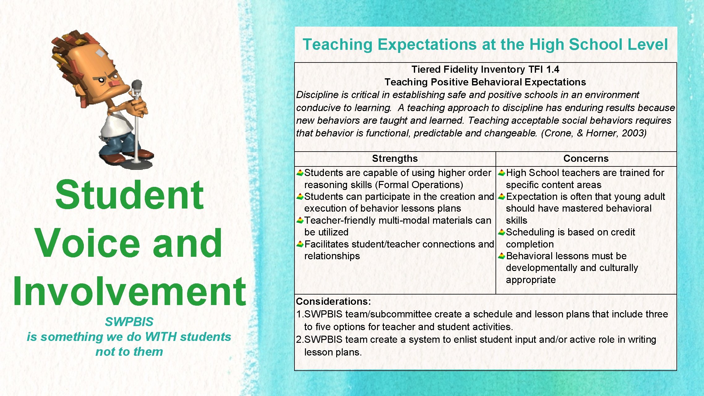 Teaching Expectations at the High School Level Tiered Fidelity Inventory TFI 1. 4 Teaching