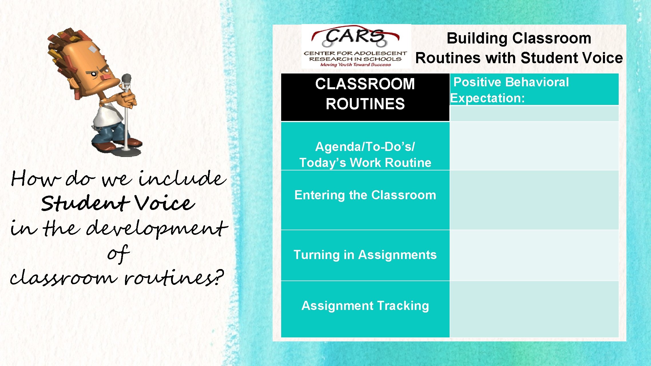Building Classroom Routines with Student Voice CLASSROOM ROUTINES How do we include Student Voice