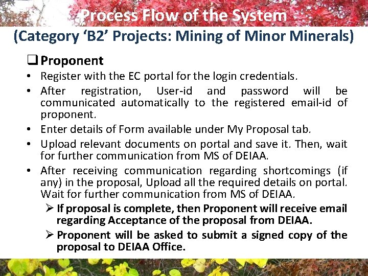 Process Flow of the System (Category ‘B 2’ Projects: Mining of Minor Minerals) q