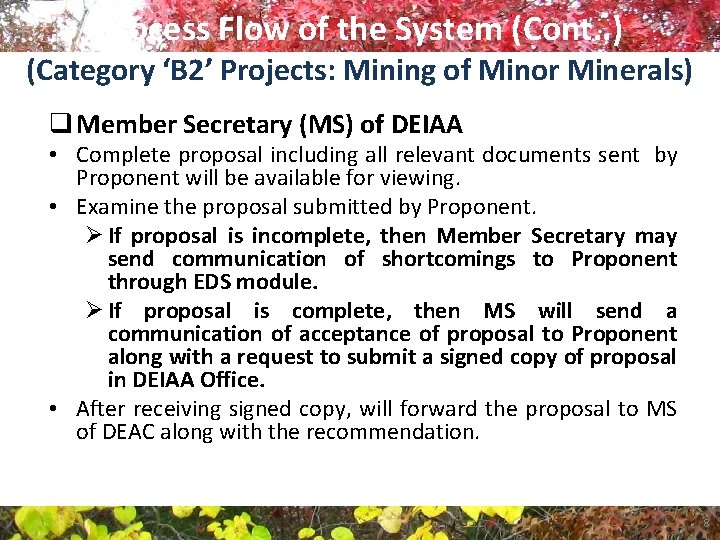 Process Flow of the System (Cont. . ) (Category ‘B 2’ Projects: Mining of