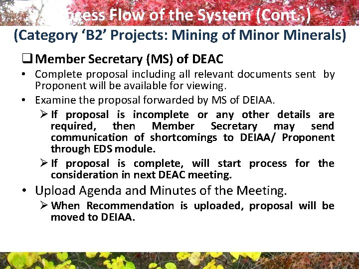 Process Flow of the System (Cont. . ) (Category ‘B 2’ Projects: Mining of