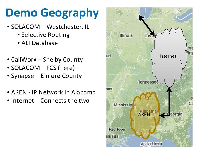 Demo Geography • SOLACOM – Westchester, IL • Selective Routing • ALI Database Internet