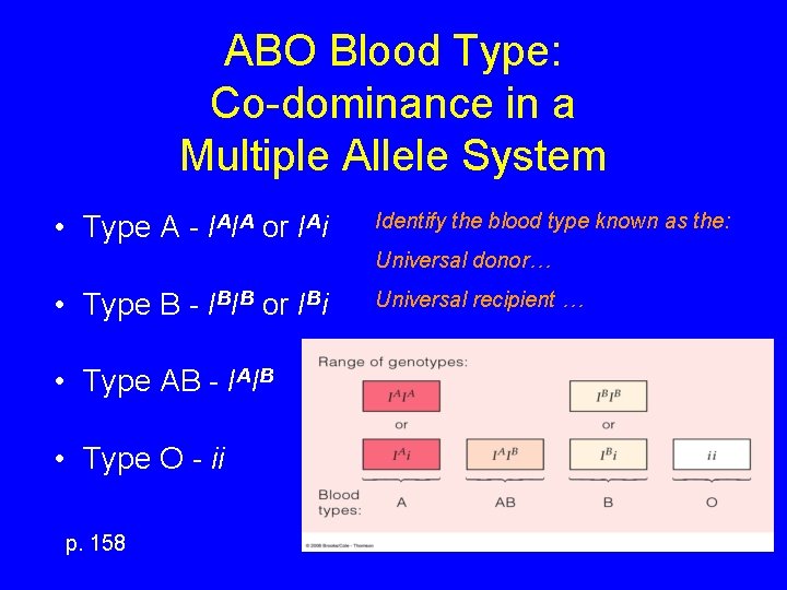 ABO Blood Type: Co-dominance in a Multiple Allele System • Type A - IAIA