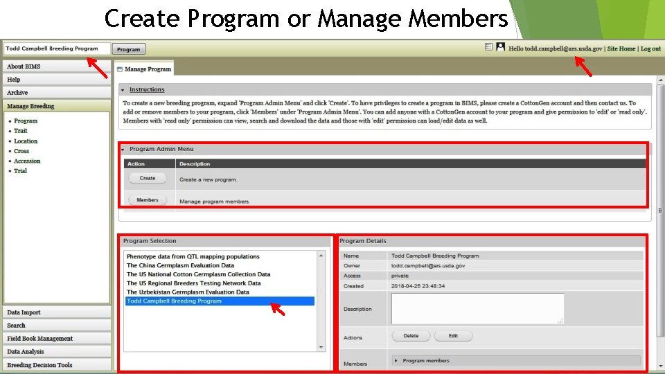 Create Program or Manage Members 