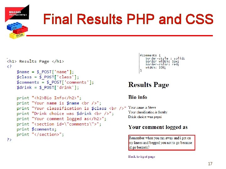 Final Results PHP and CSS 17 