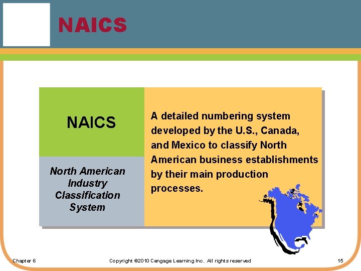 NAICS North American Industry Classification System Chapter 6 A detailed numbering system developed by