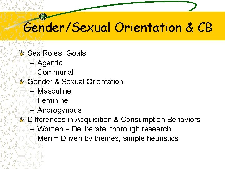 Gender/Sexual Orientation & CB Sex Roles- Goals – Agentic – Communal Gender & Sexual