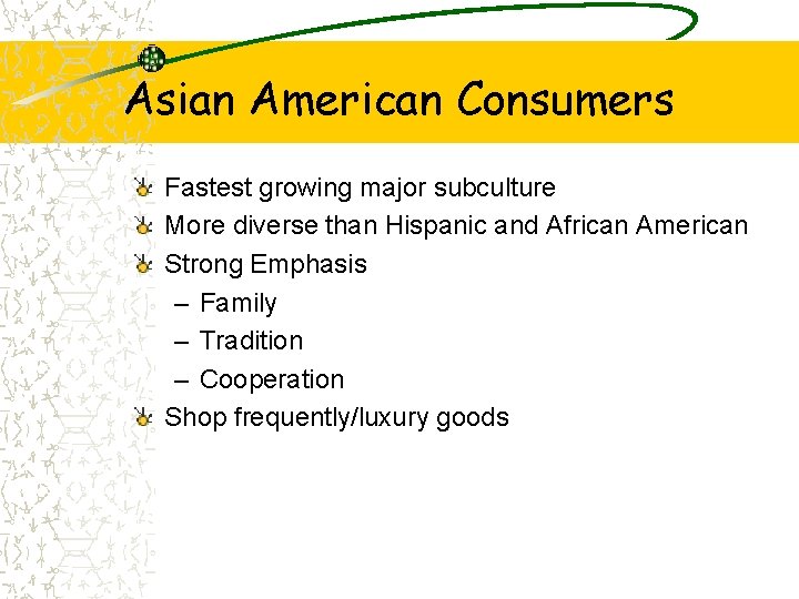Asian American Consumers Fastest growing major subculture More diverse than Hispanic and African American